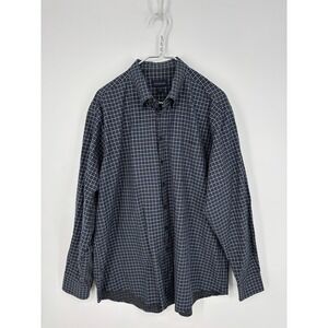 Scott Barber Dress Shirt Mens XXL Blue Brown Plaid Button Up Business